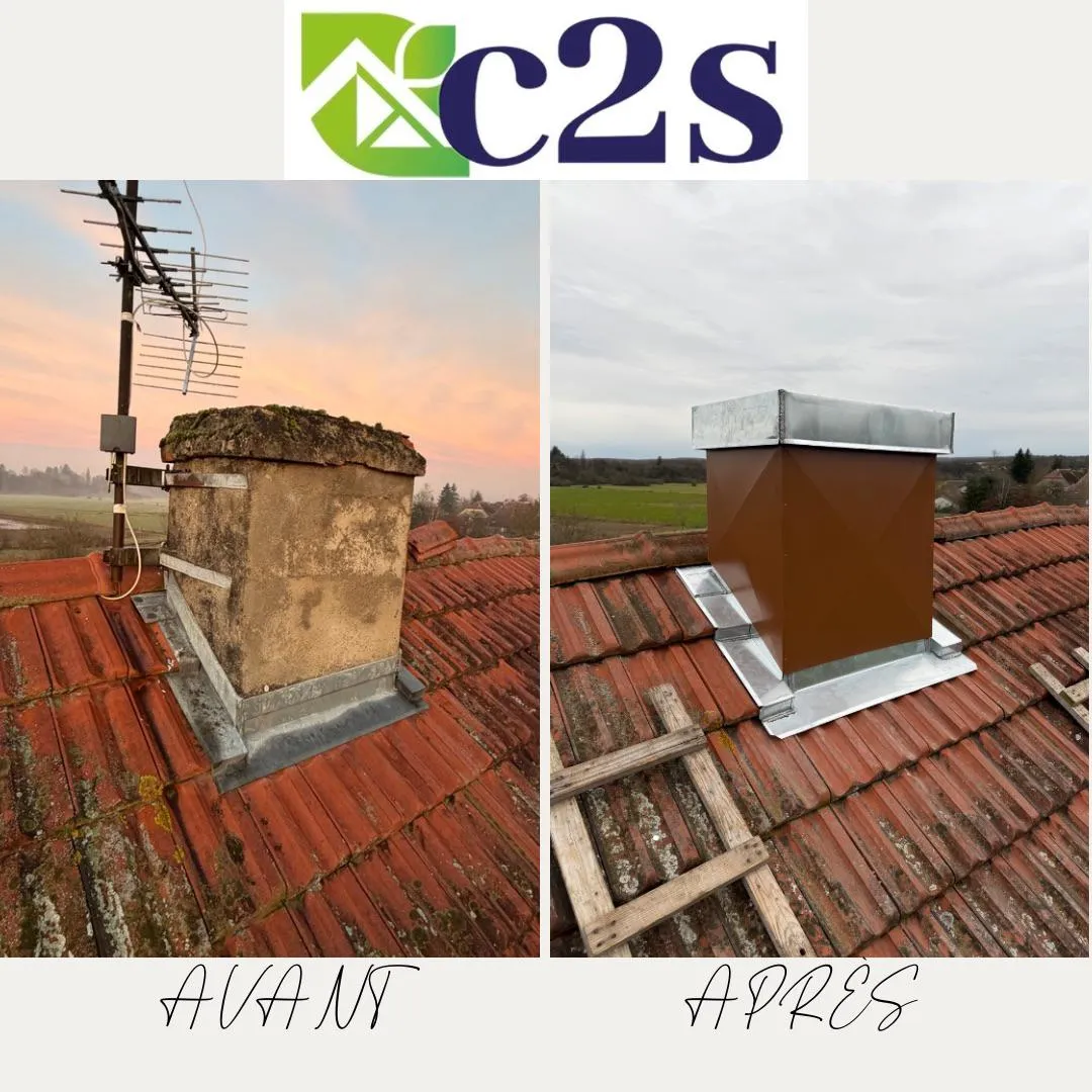 Avant/après : habillage cheminée zinc sur tuiles rouges