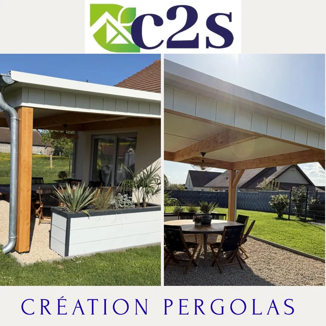 Réalisation C2S : création de pergolas en bois avec couverture